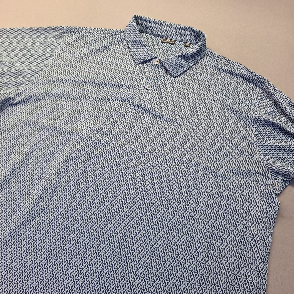 FootJoy Mens 2XL Blue Geometric Print Lisle Golf Polo Shirt Meadowbrook Logo